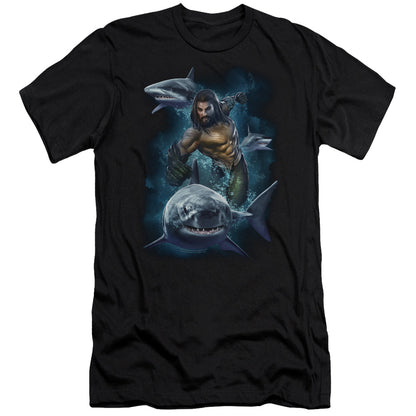 Aquaman Movie Swimming With Sharks Hbo Premium Bella Canvas Slim Fit Mens T Shirt Black