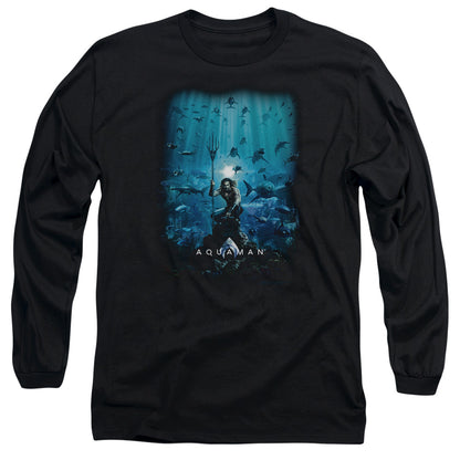 Aquaman Movie Poster Mens Long Sleeve Shirt Black Officially Licensed