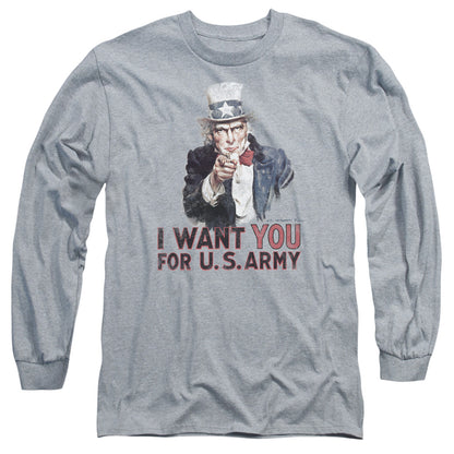 Army I Want You Mens Long Sleeve Shirt Athletic Heather Officially Licensed