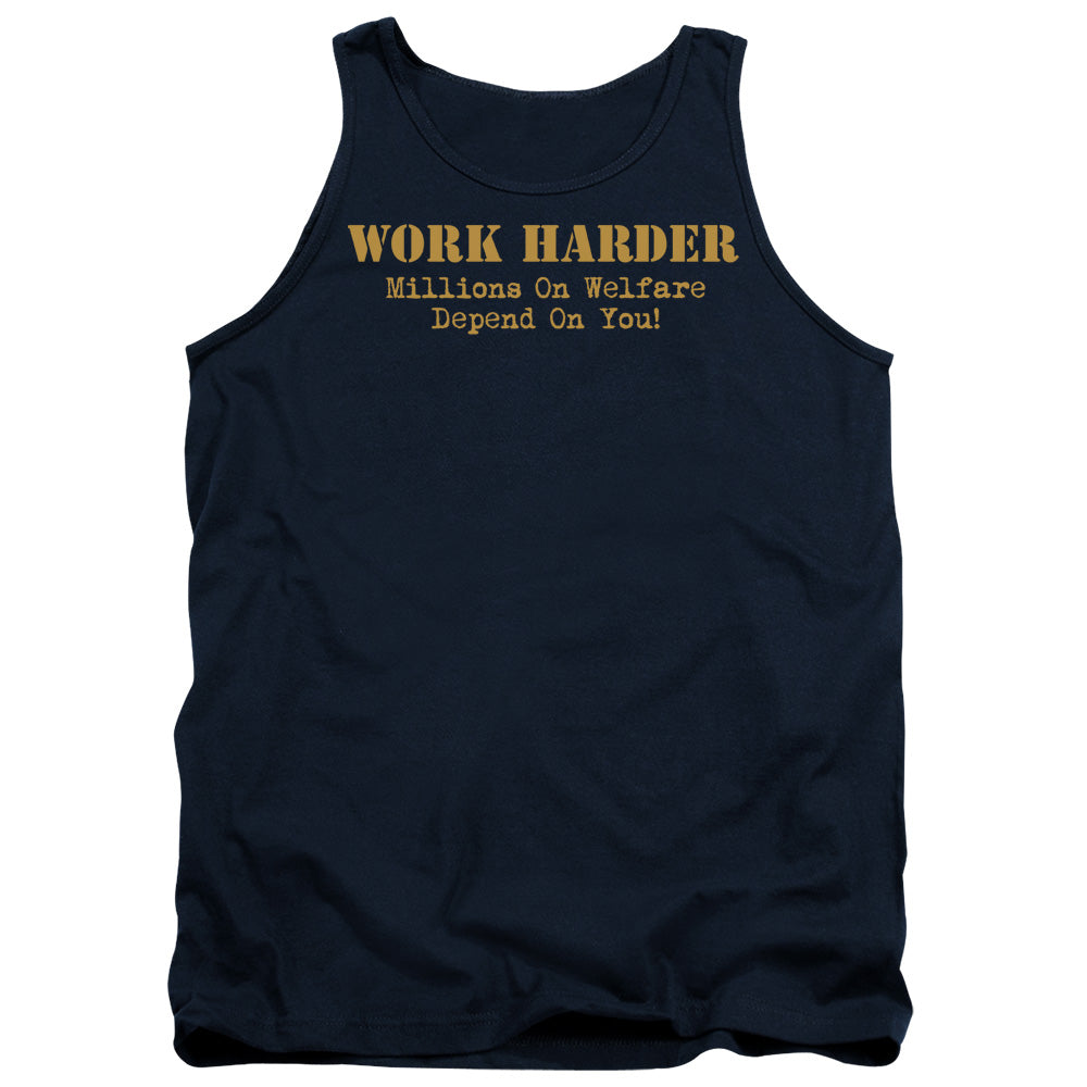 Work Harder Mens Tank Top Shirt Navy