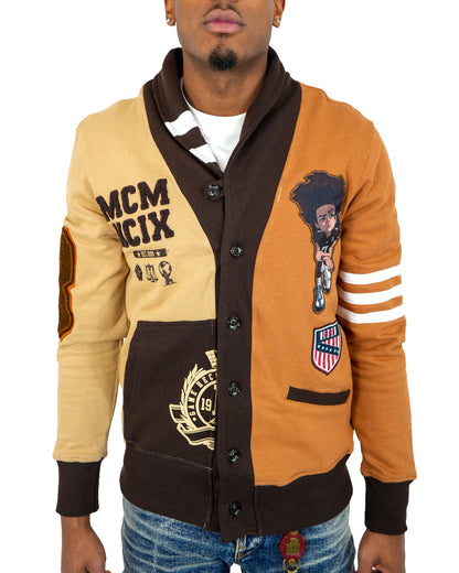 The Boondocks Huey Football Knit Chocolate Cardigan