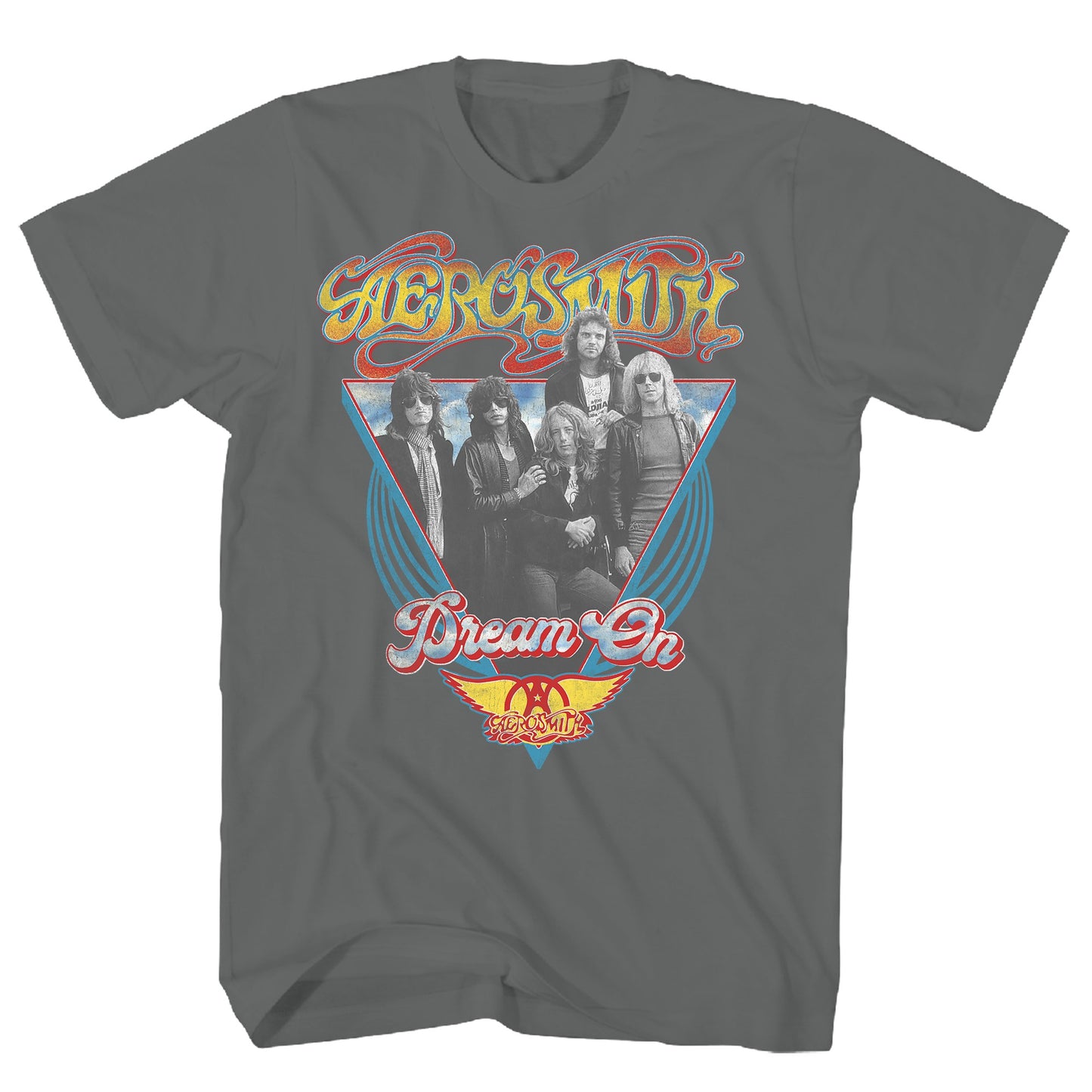 Aerosmith Dream On Triangles Mens T Shirt Charcoal