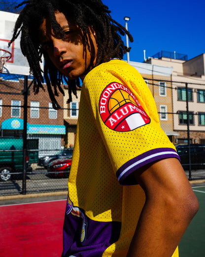 The Boondocks - Air Riley Mesh Knit Yellow & Purple Mens T Shirt