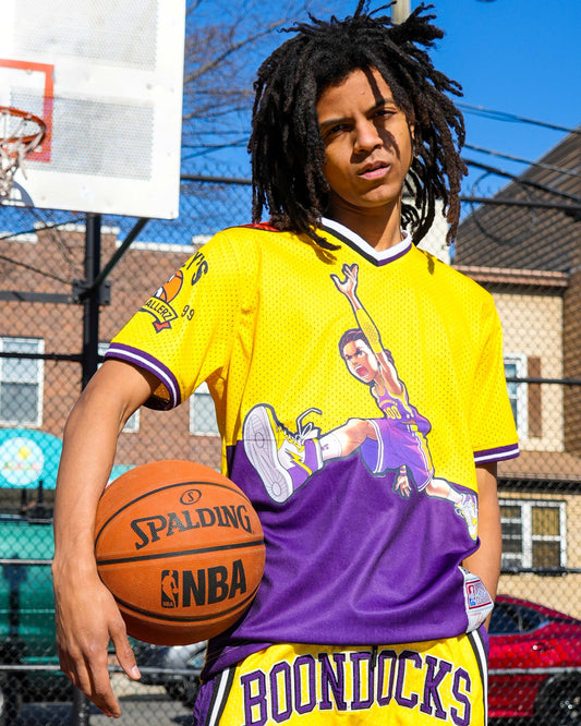 The Boondocks - Air Riley Mesh Knit Yellow & Purple Mens T Shirt
