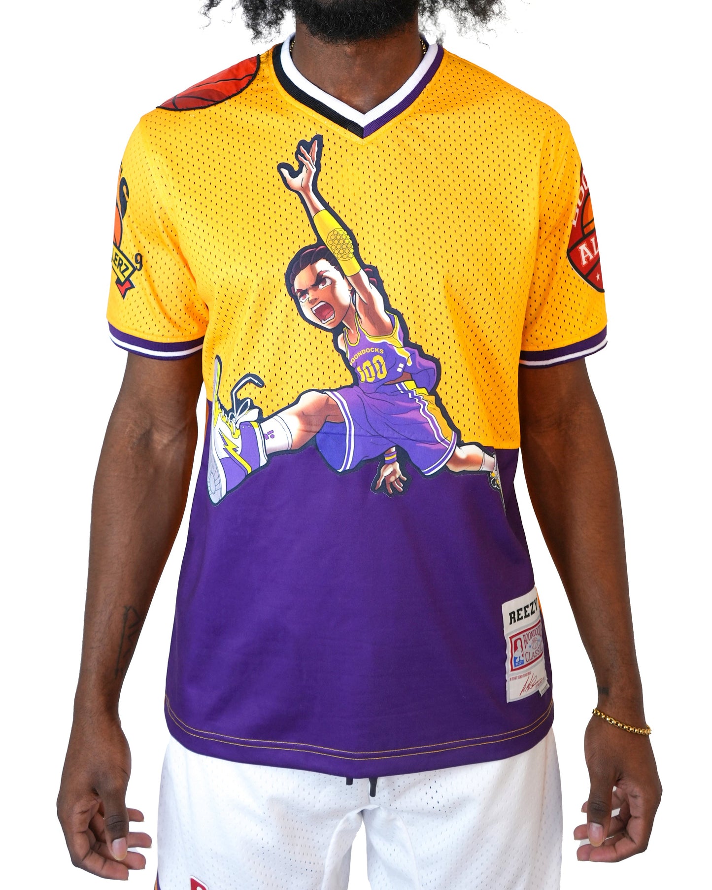 The Boondocks - Air Riley Mesh Knit Yellow & Purple Mens T Shirt