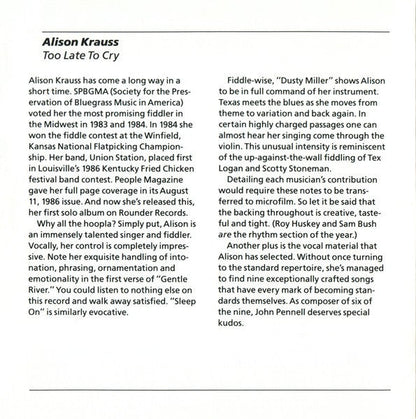 Alison Krauss – Too Late to Cry Music CD