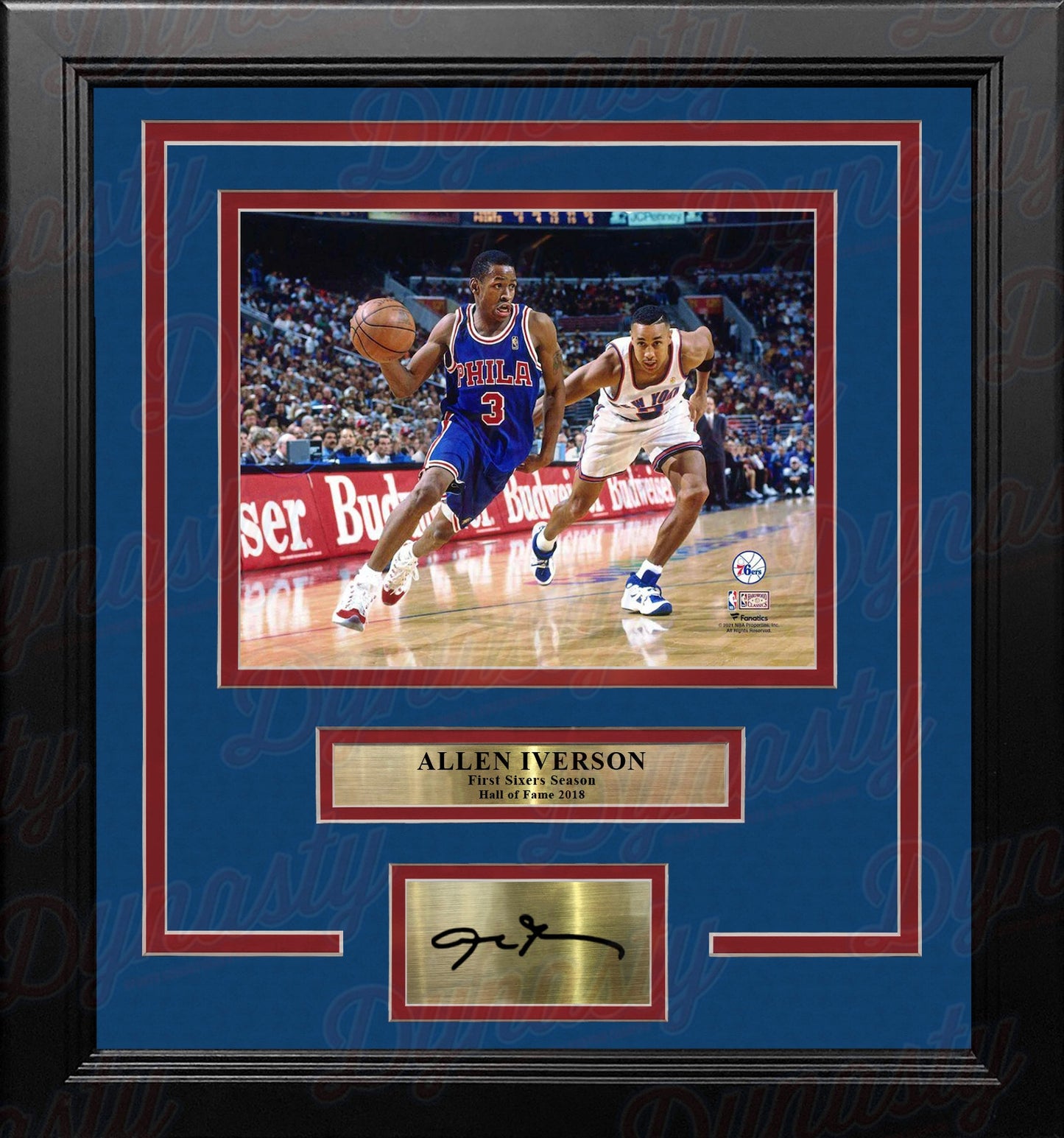 Allen Iverson Rookie Year Philadelphia 76ers 8x10 Framed Basketball Photo with Engraved Autograph