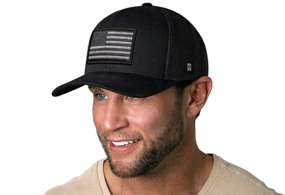 American Flag Trucker Hat  |  Black USA Tactical Snapback
