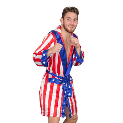 Adult Satin American Flag Robe Movie Boxer Halloween Cosplay Costume Replica Robe