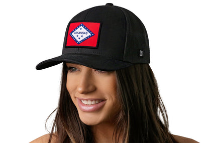 Arkansas Flag Trucker Hat  |  Black Arkansas Flag Snapback
