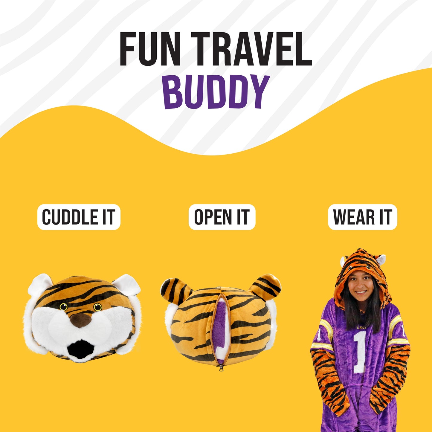 Louisiana State University (LSU) Mike the Tiger Snugible | Blanket Hoodie & Pillow