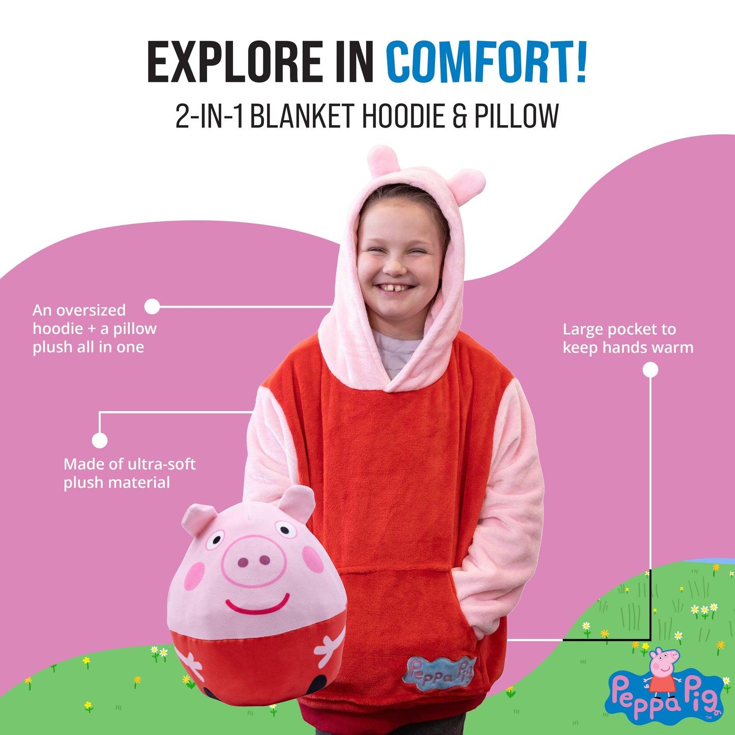 Hasbro | Peppa Pig Kids Snugible | Blanket Hoodie & Pillow