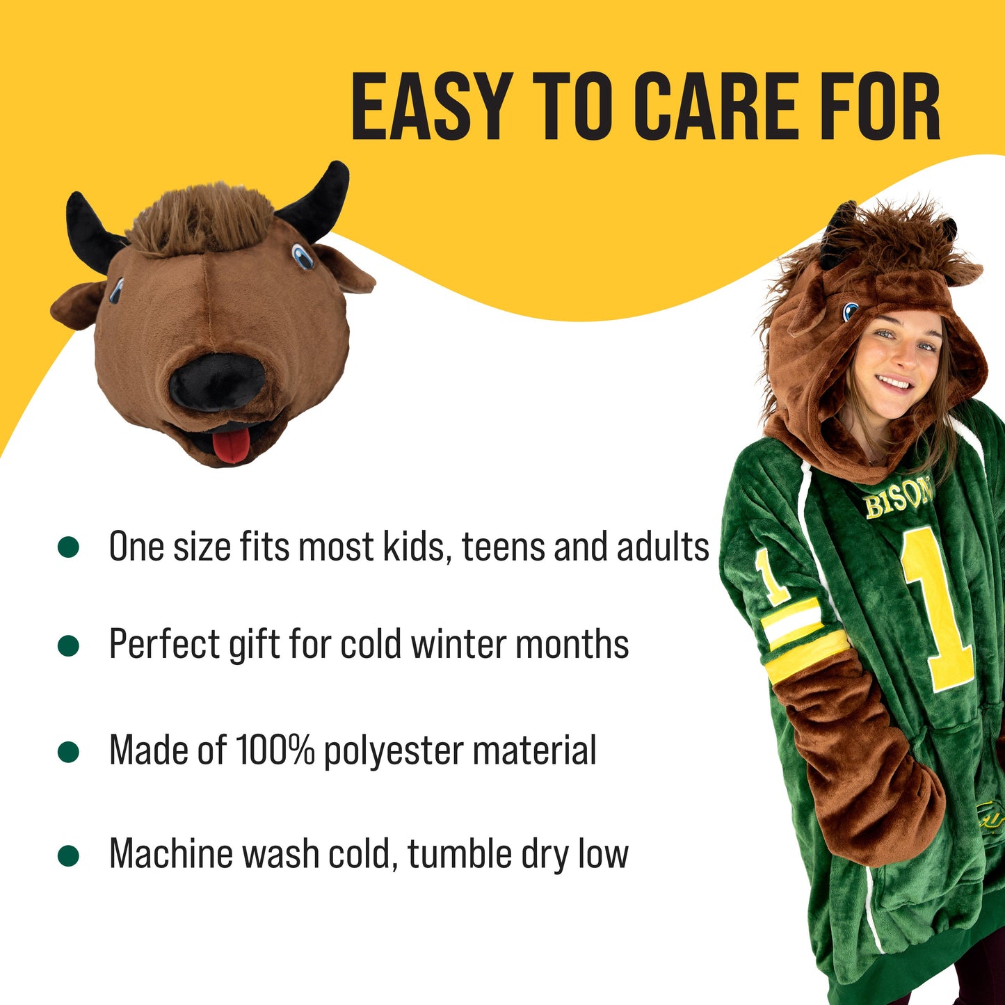 North Dakota State University Bison Snugible 2-in-1 Blanket Hoodie & Pillow