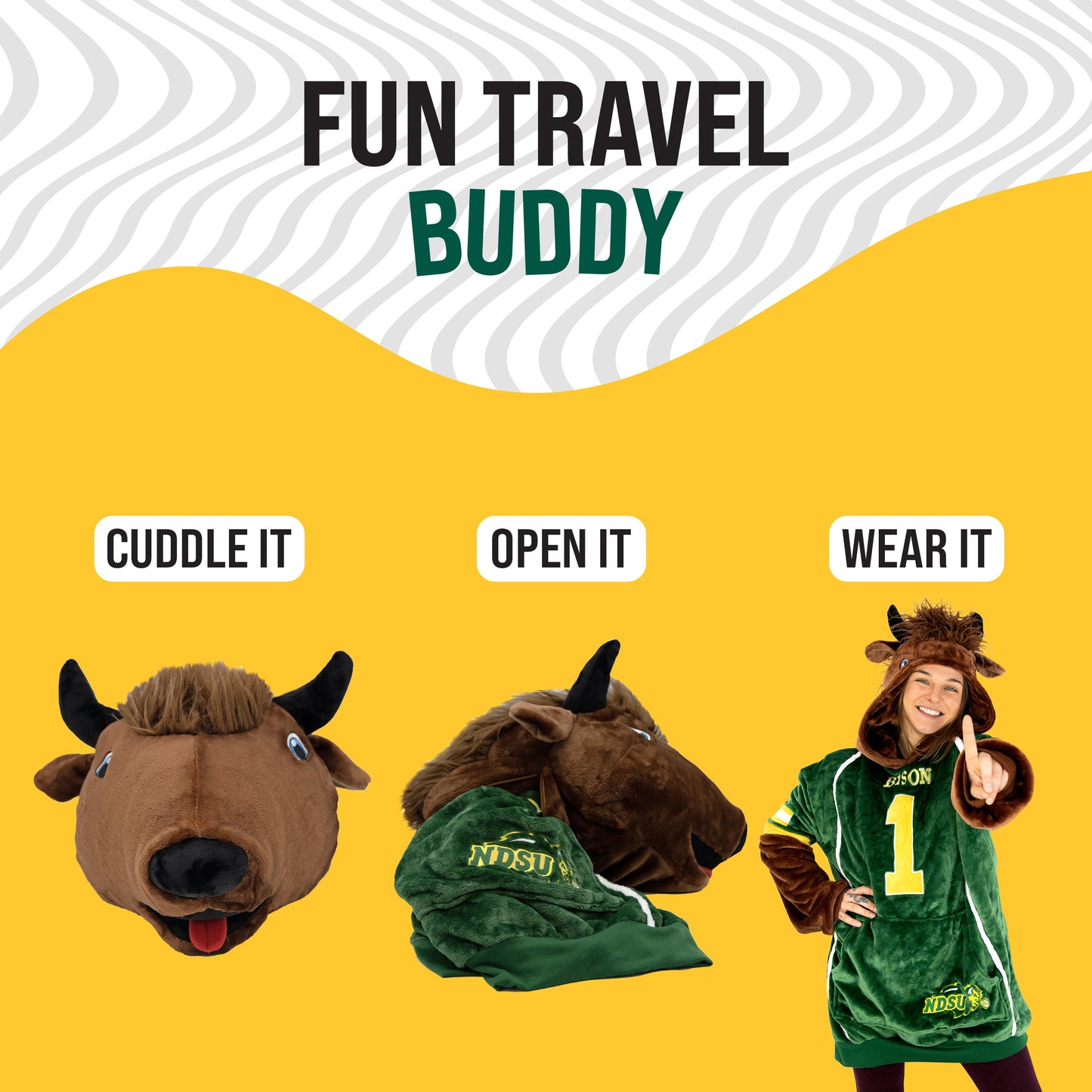 North Dakota State University Bison Snugible 2-in-1 Blanket Hoodie & Pillow