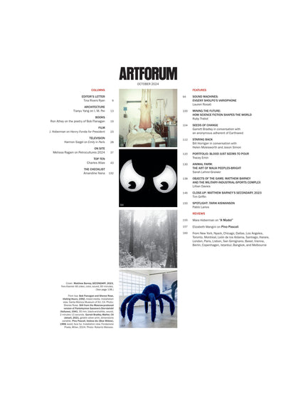 Artforum - October 2024: Harmon Siegel Discusses Emily In Paris, Matthew Barney, Maija Peeples-Bright's Art, Poetry Of Bob Flanagan, 5 Decades Of Printmaking, The Impact Of Science Fiction & More!
