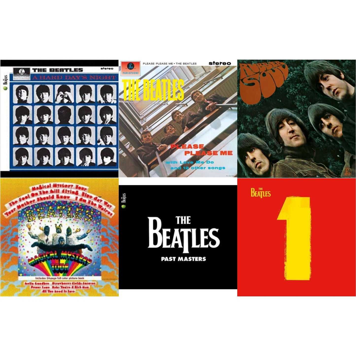 Beatles - Hard Day's Night & Please Please Me & Rubber Soul & Magical Mystery Tour & Past Masters 1 & 2 & 1 (2015 Reissue) - LP Vinyl Bundle