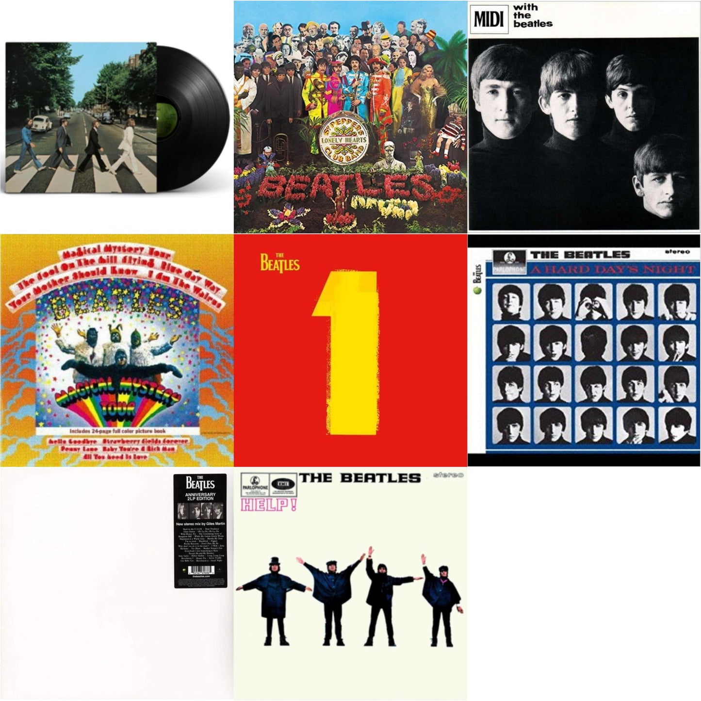 Beatles - Hard Day's Night & Help & With The Beatles & Magical Mystery Tour & 1 (2015 Reissue) & Sgt. Pepper's Lonely Hearts Club Band (2017 Stereo Mix/180G/Original Stencils) & Beatles (The White Album) (2 LP) & Abbey Road Anniversary
