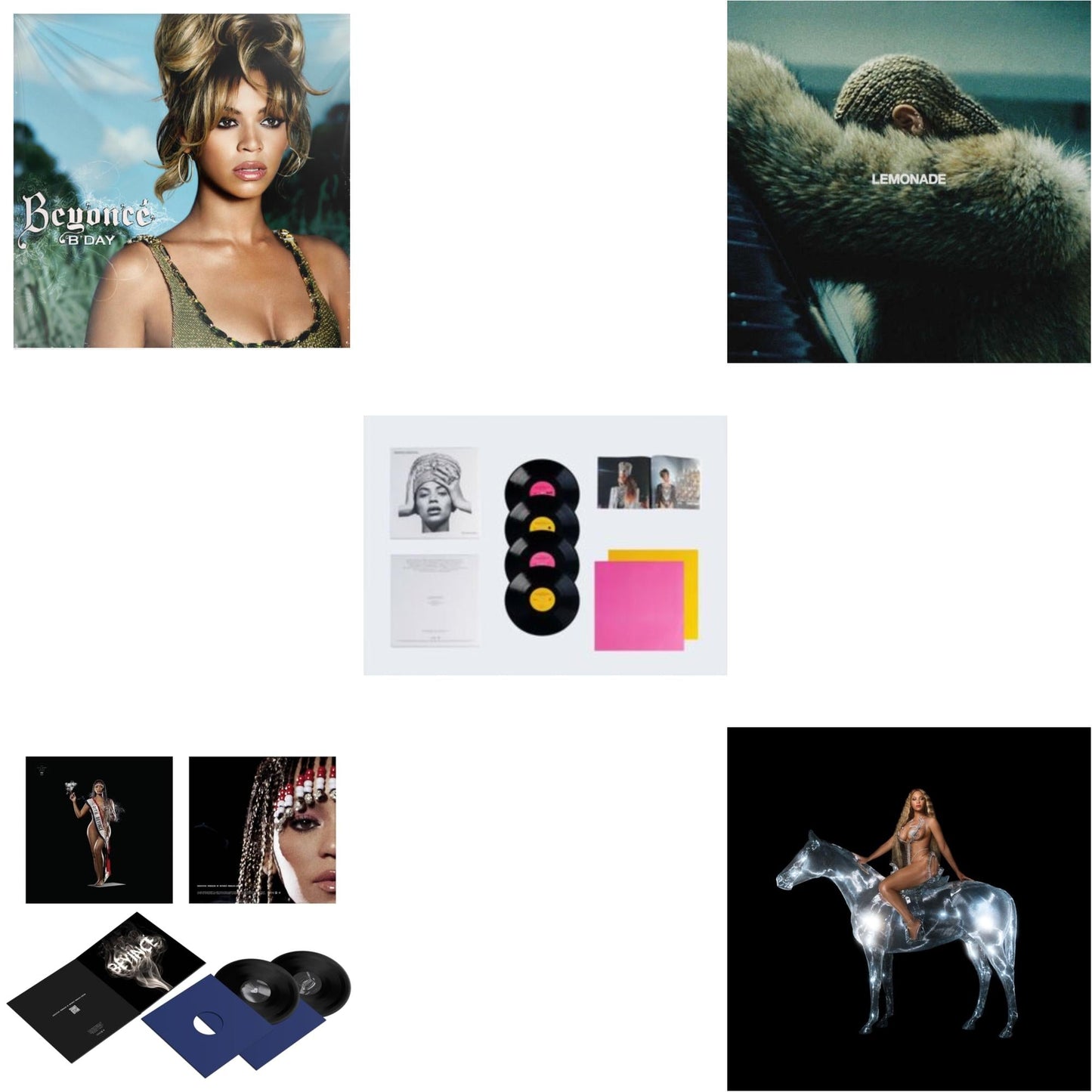 Beyonce - B'day (2LP/180G) & Cowboy Carter (X) (2LP/180G/Bead Face) & Homecoming: The Live Album (4LP/Slipcase Jacket/Booklet) & Lemonade (Limited 180G Yellow LP Vinyl/Dl Card Includes Audio & Video) & Renaissance (X) (180G/2LP)