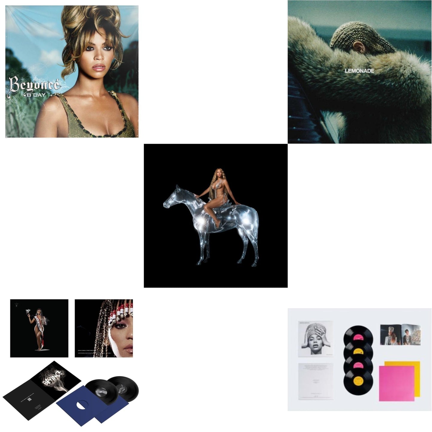 Beyonce - Homecoming: The Live Album (4LP/Slipcase Jacket/Booklet) & Renaissance (X) (180G/2LP) & Cowboy Carter (X) (2LP/180G/Bead Face) & B'day (2LP/180G) & Lemonade (Limited 180G Yellow LP Vinyl/Dl Card Includes Audio & Video)