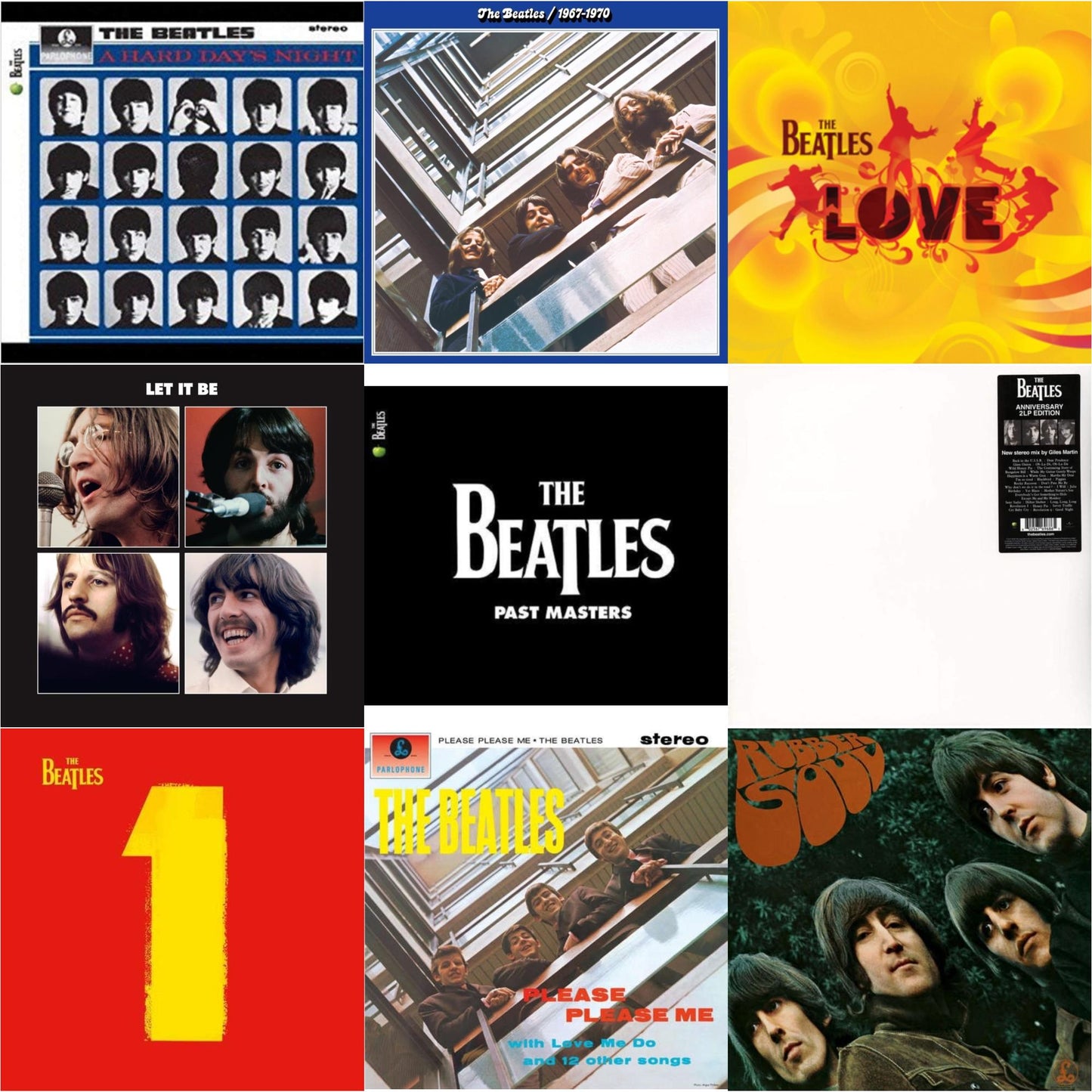 Beatles - Hard Day's Night & Please Please Me & Rubber Soul & Past Masters 1 & 2 & Beatles 1967-1970 (2023 Edition) (Half-Speed) (3LP) & Let It Be Special Edition & Love  & 1 (2015 Reissue) & Beatles (The White Album) (2 LP)