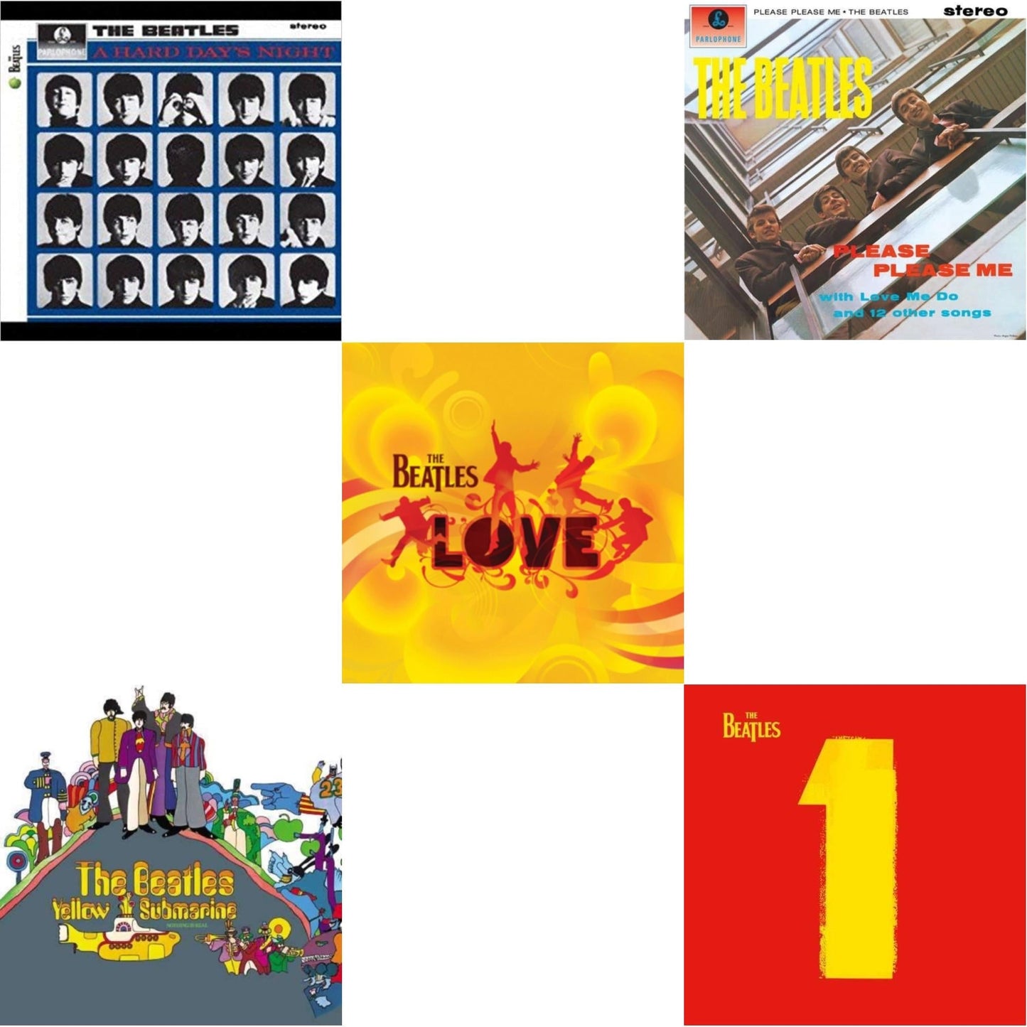 Beatles - Hard Day's Night & Please Please Me & Yellow Submarine & Love  & 1 (2015 Reissue) - LP Vinyl Bundle