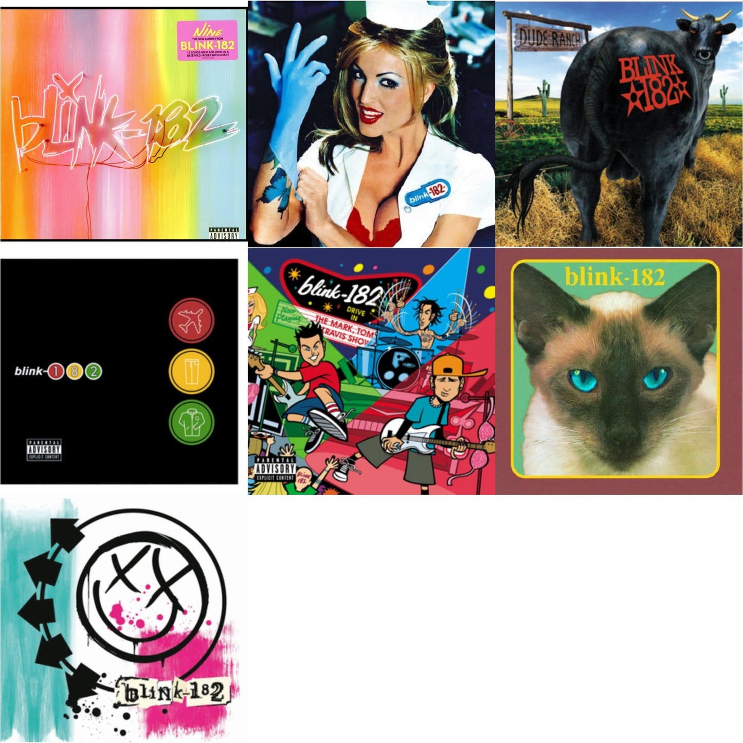 Blink-182 - Nine (140G) & Enema Of The State (X) & Dude Ranch & Take Off Your Pants & Jacket & Mark Tom & Travis Show (Enema Strikes Back) & Cheshire Cat & Blink-182 - LP Vinyl Bundle
