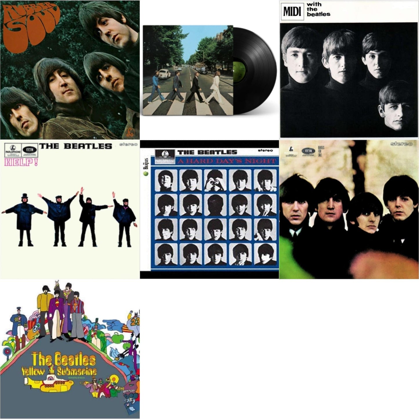 Beatles - Hard Day's Night & Beatles For Sale & Help & Rubber Soul & With The Beatles & Yellow Submarine & Abbey Road Anniversary - LP Vinyl Bundle