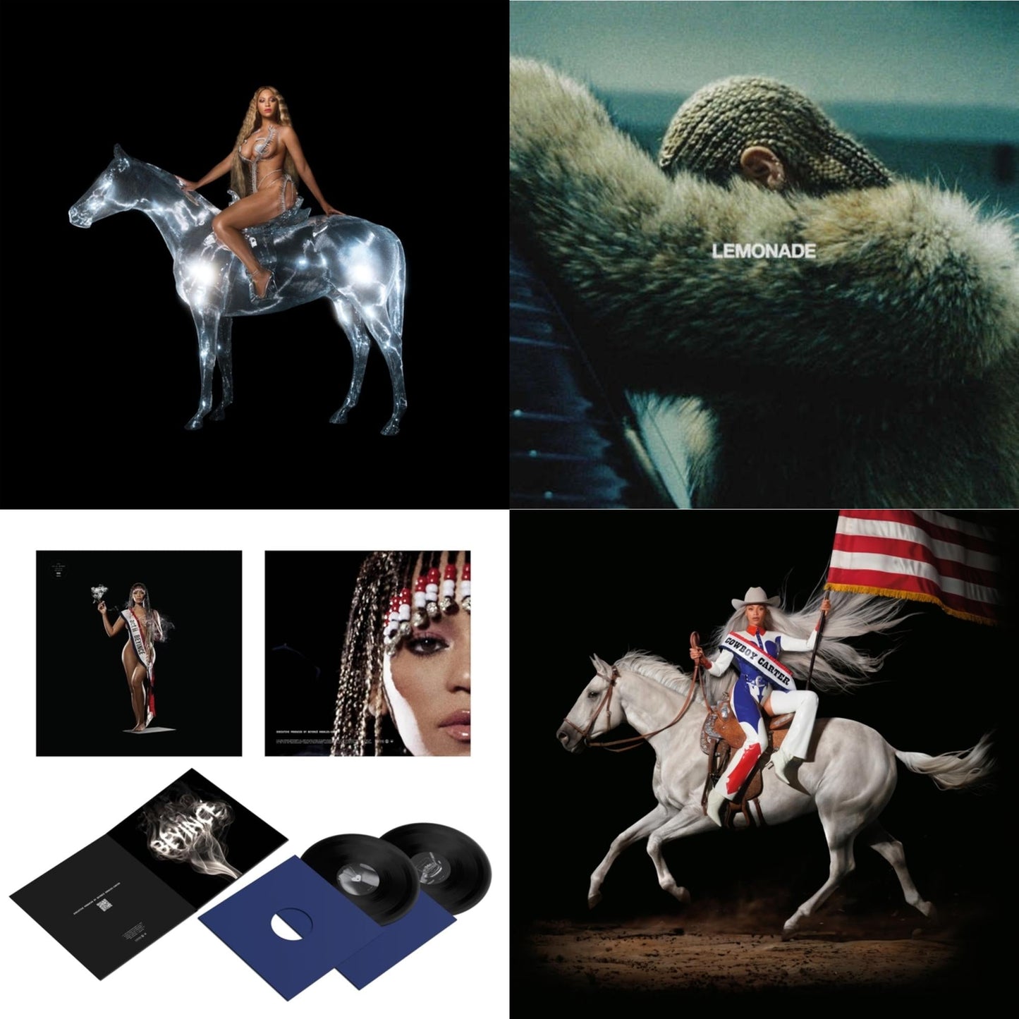 Beyonce - Renaissance (X) (180G/2LP) & Lemonade (Limited 180G Yellow LP Vinyl/Dl Card Includes Audio & Video) & Cowboy Carter (X) (2LP/180G/Bead Face) & Cowboy Carter (X) (2LP/180G)