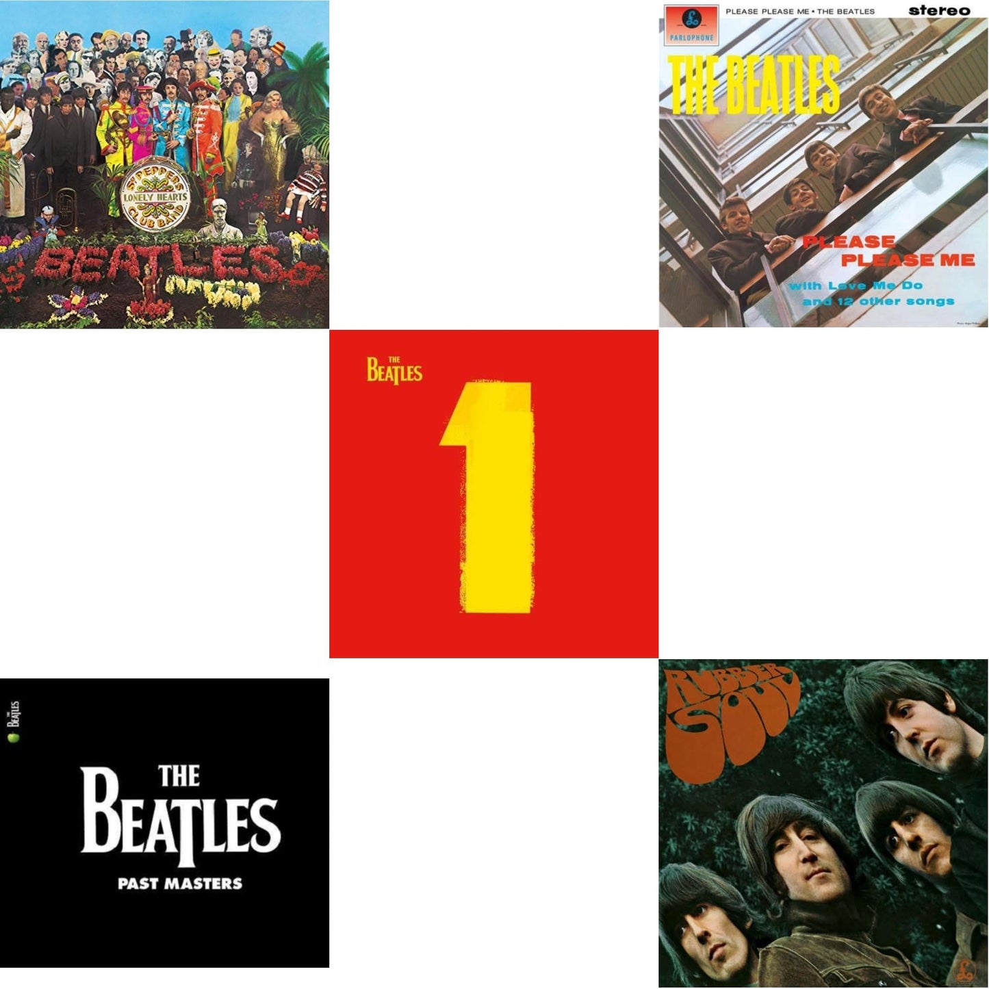 Beatles - Please Please Me & Rubber Soul & Past Masters 1 & 2 & 1 (2015 Reissue) & Sgt. Pepper's Lonely Hearts Club Band (2017 Stereo Mix/180G/Original Stencils) - LP Vinyl Bundle