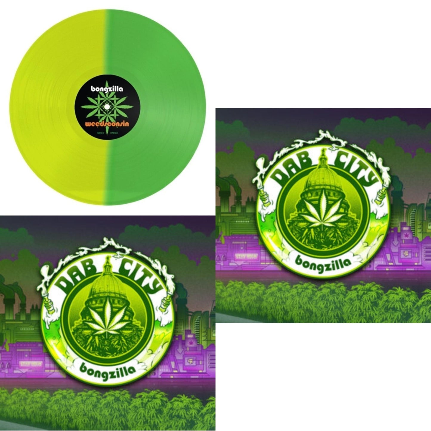 Bongzilla - Weedsconsin (Half-Half Neon Yellow/Neon Green LP Vinyl) & Dab City (Deep Purple Transparent LP Vinyl) & Dab City