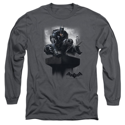Batman Arkham Knight Perched Mens Long Sleeve Shirt Charcoal Officially Licensed