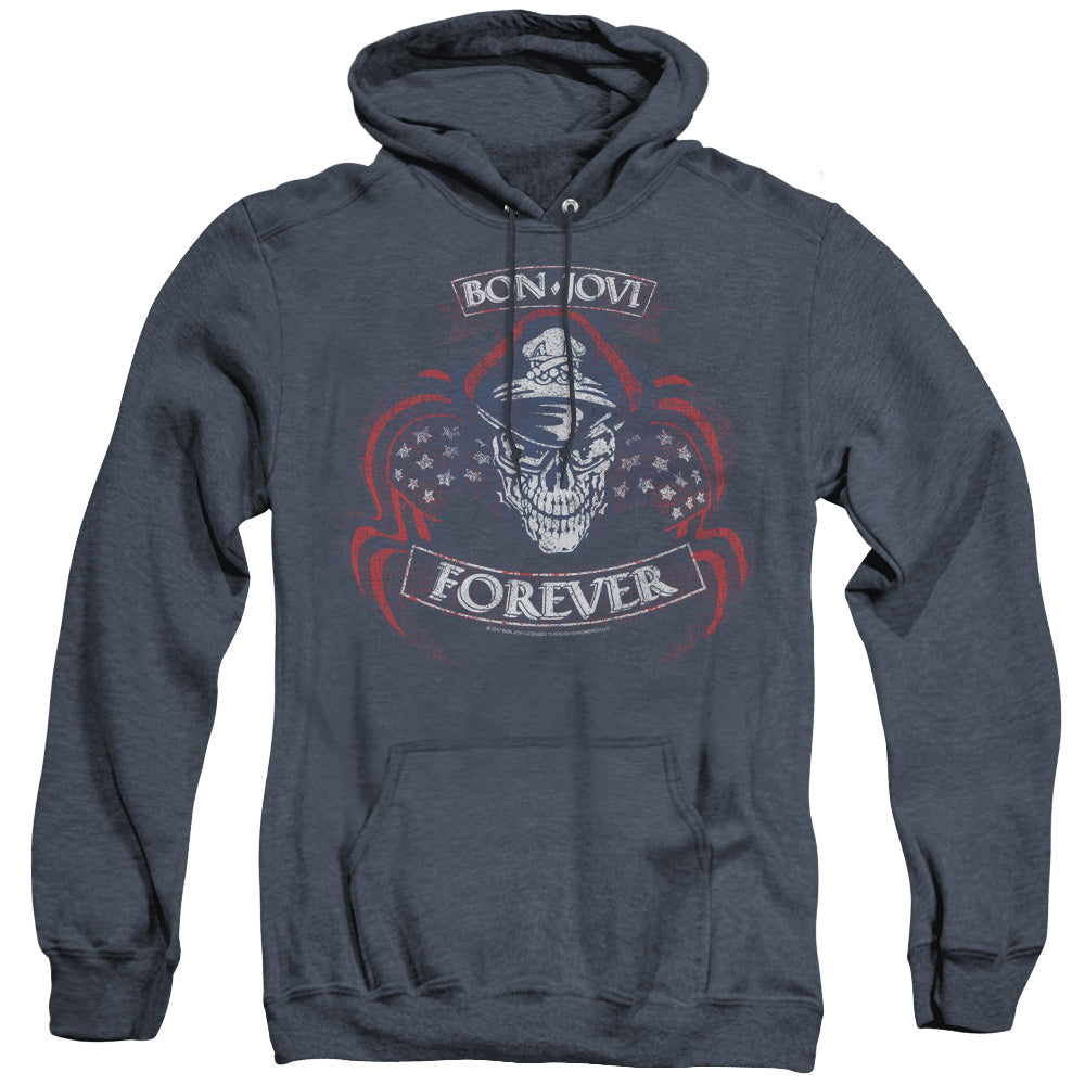 Bon Jovi Forever Skull Heather Mens Hoodie Navy Officially Licensed