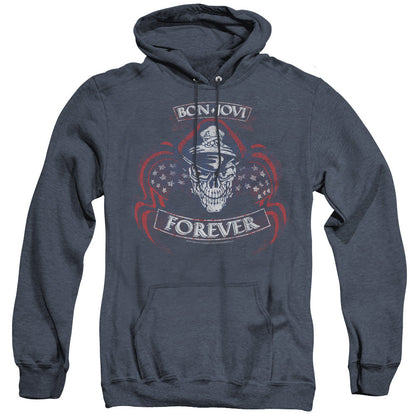 Bon Jovi Forever Skull Mens Heather Hoodie Navy Officially Licensed