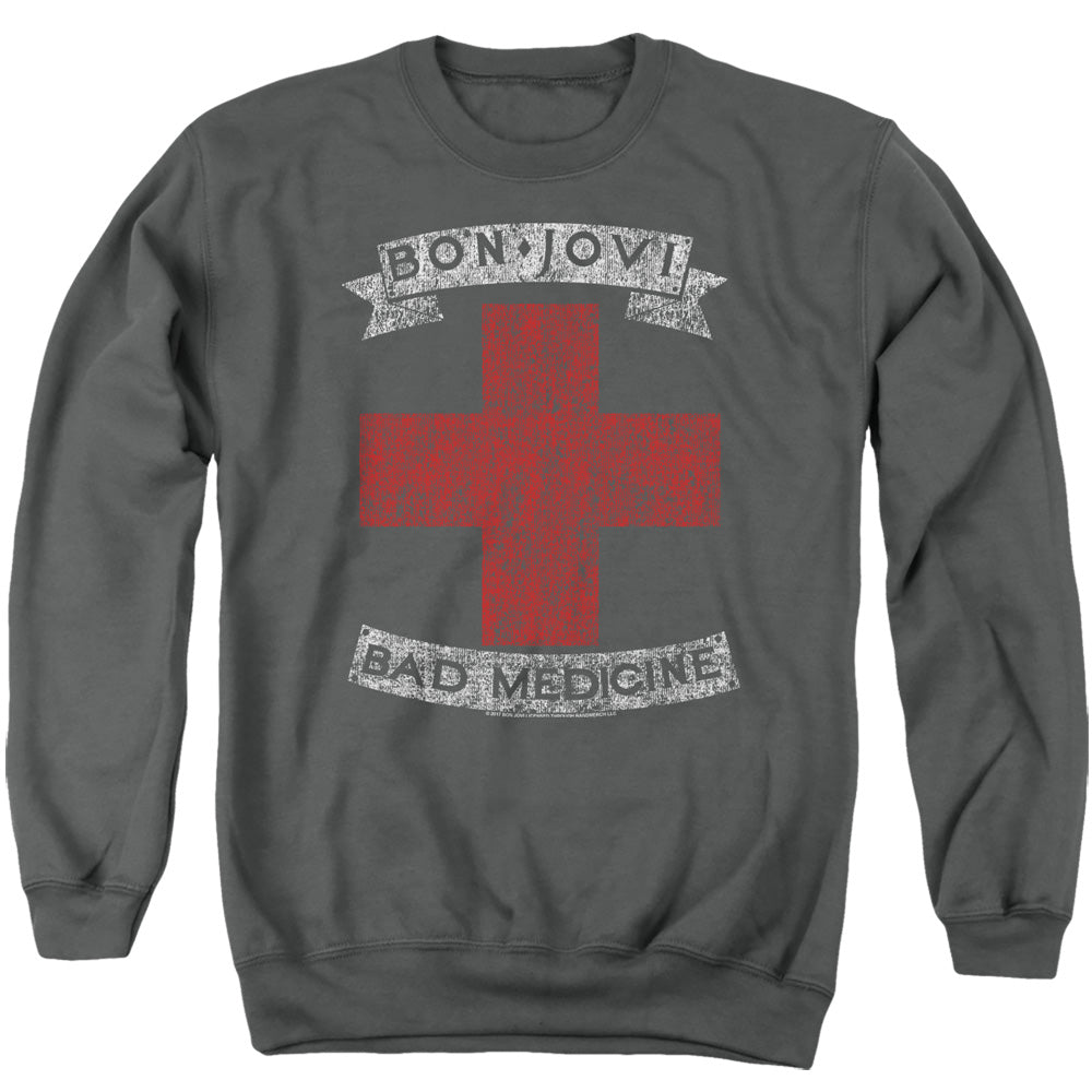 Bon Jovi Bad Medicine Mens Crewneck Sweatshirt Charcoal Officially Licensed