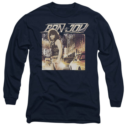 Bon Jovi Runaway Jon Mens Long Sleeve Shirt Navy Officially Licensed