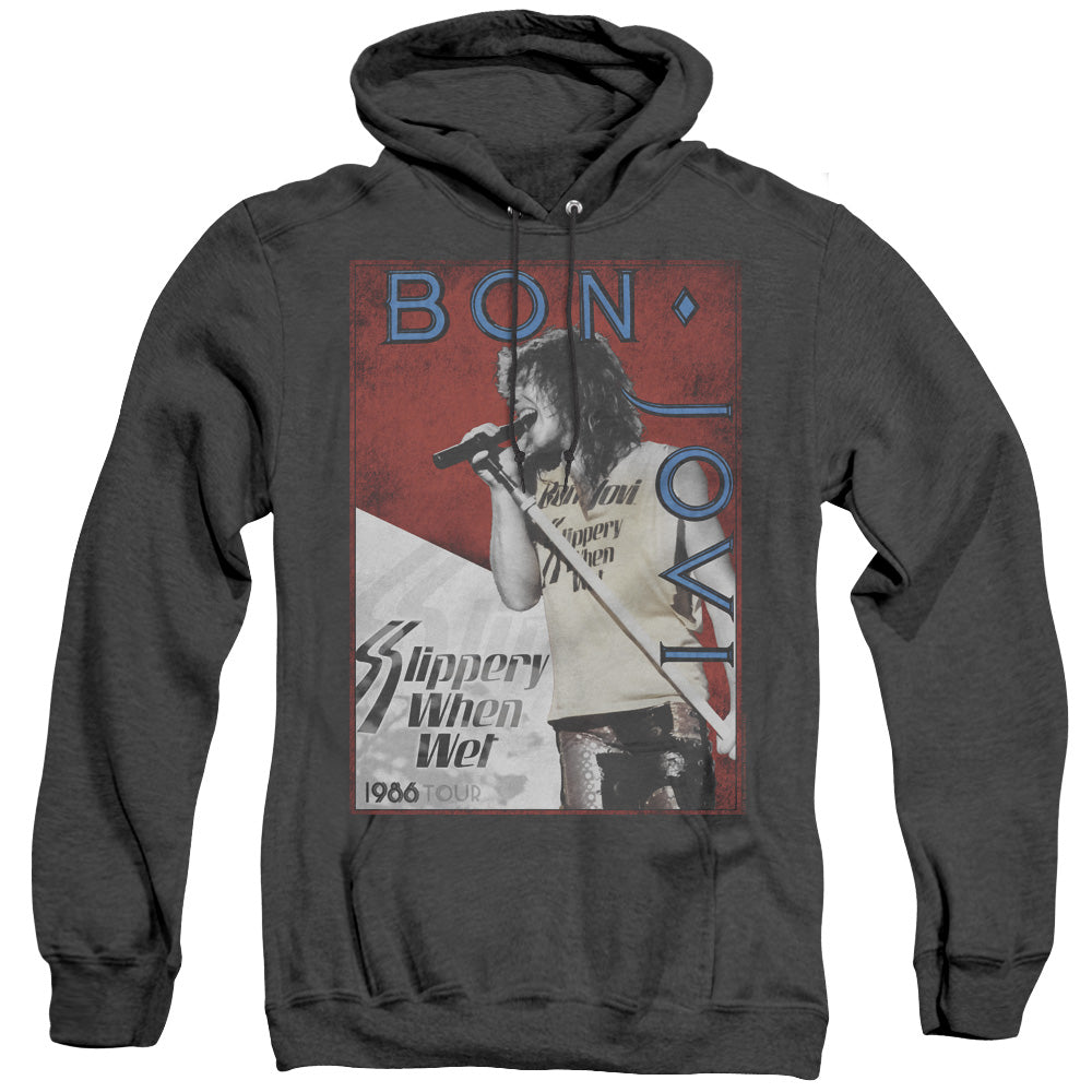 Bon Jovi 86 Tour Mens Heather Hoodie Black Officially Licensed