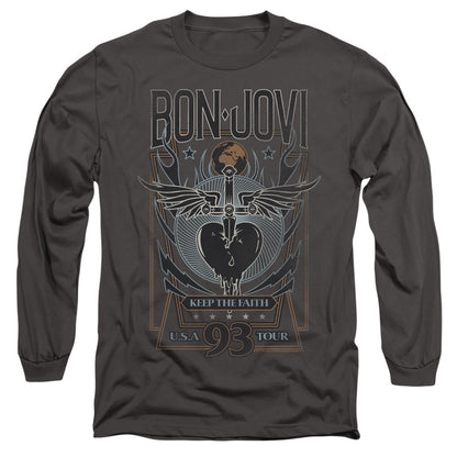 Bon Jovi Keep The Faith Mens Long Sleeve Shirt Charcoal Officially Licensed