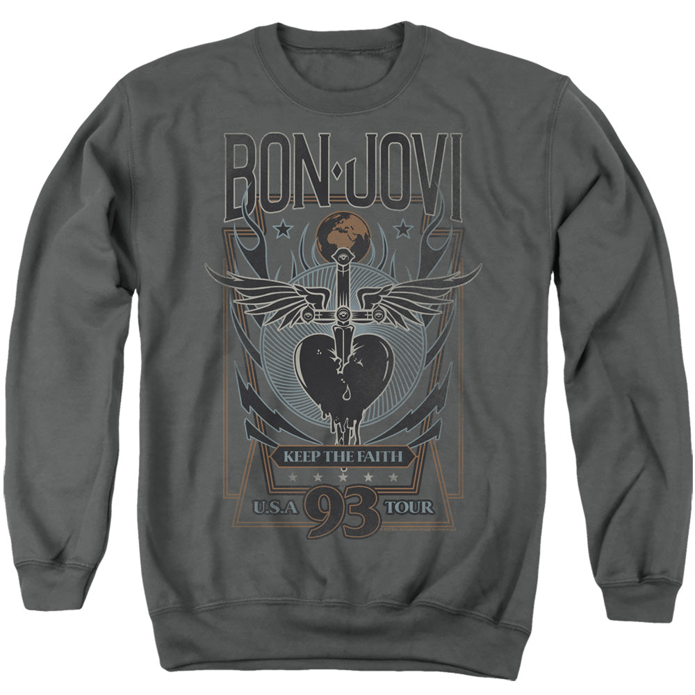 Bon Jovi Keep The Faith Mens Crewneck Sweatshirt Charcoal Officially Licensed