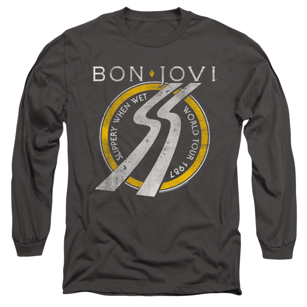 Bon Jovi Slippery When Wet World Tour Mens Long Sleeve Shirt Charcoal