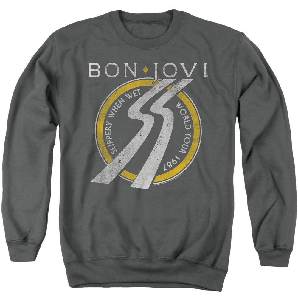 Bon Jovi Slippery When Wet World Tour Mens Crewneck Sweatshirt Charcoal Officially Licensed
