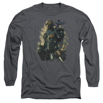 Batman Arkham Origins Deathstroke Mens Long Sleeve Shirt Charcoal Officially Licensed