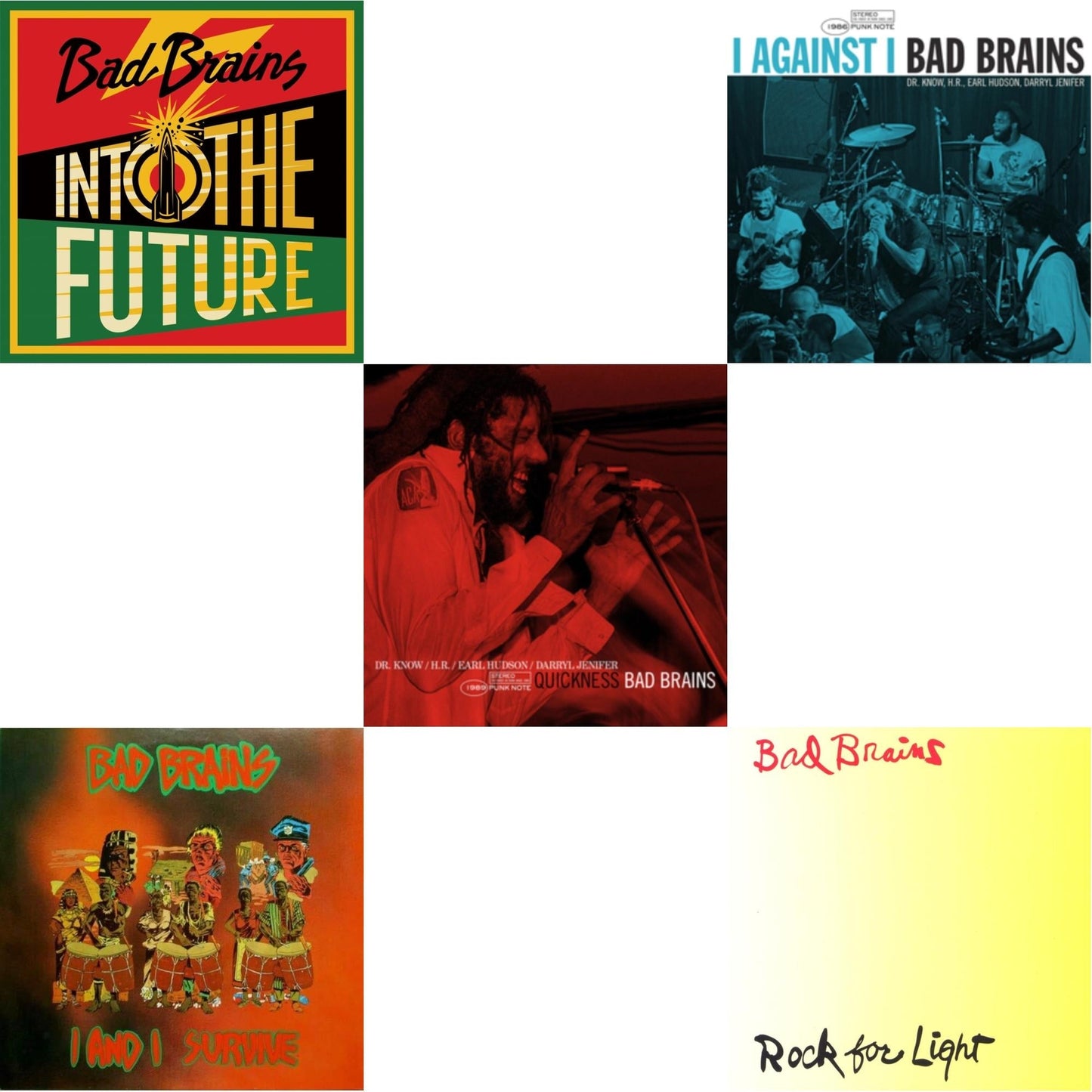 Bad Brains - Into The Future (Green, Yellow, Red Splatter LP Vinyl) & I & I Survive & Quickness (Punk Note) & I Against I - Punk Note & Rock For Light (Burnt Orange LP Vinyl)