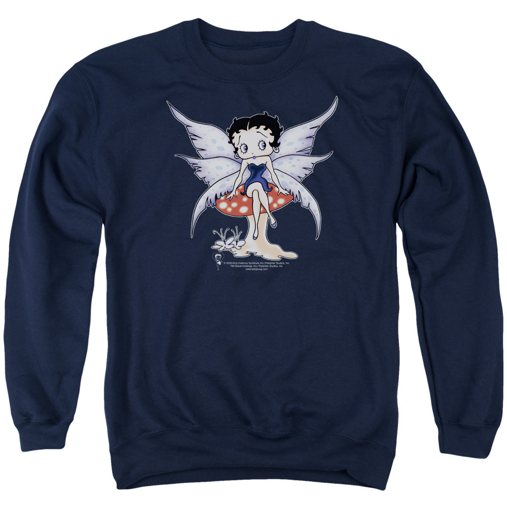 Betty Boop Mushroom Fairy Mens Crewneck Sweatshirt Navy Officially Licensed