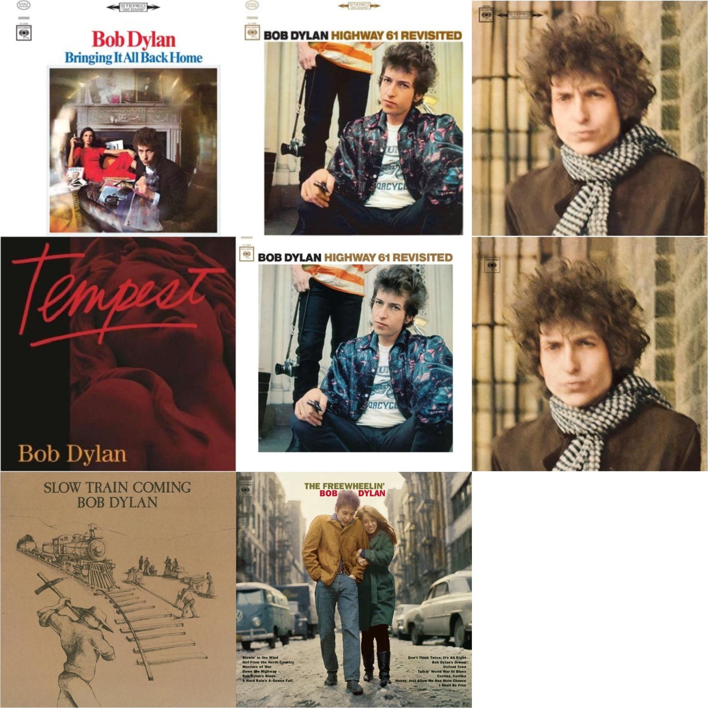 Bob Dylan - Bringing It All Back Home & Highway 61 Revisited & Blonde On Blonde & Tempest (2LP/CD/180G/Gatefold) & Highway 61 Revisited & Blonde On Blonde & Slow Train Coming (150G/Dl Card) & Freewheelin Bob Dylan (140G/Dl Code)