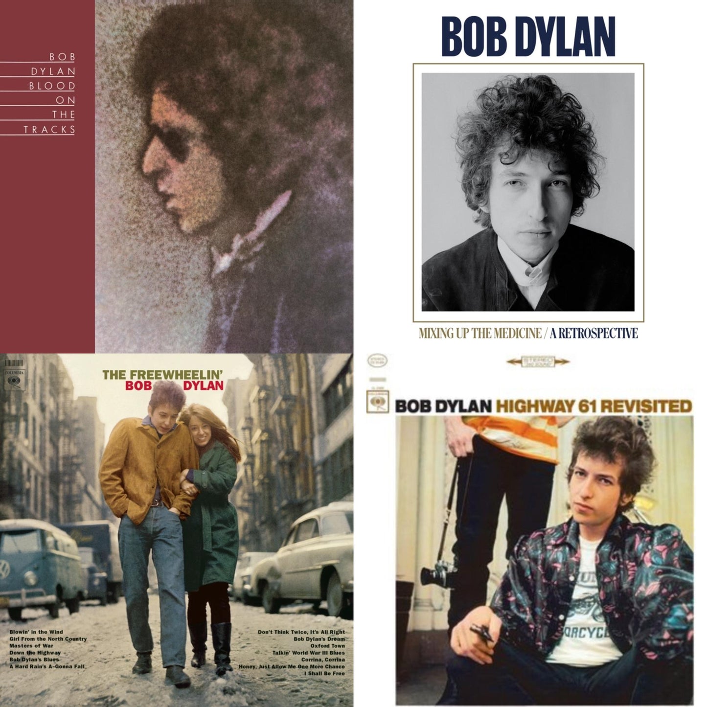 Bob Dylan - Blood On The Tracks (150G/Dl Insert) & Highway 61 Revisited & Mixing Up The Medicine & Freewheelin Bob Dylan (140G/Dl Code) - LP Vinyl Bundle