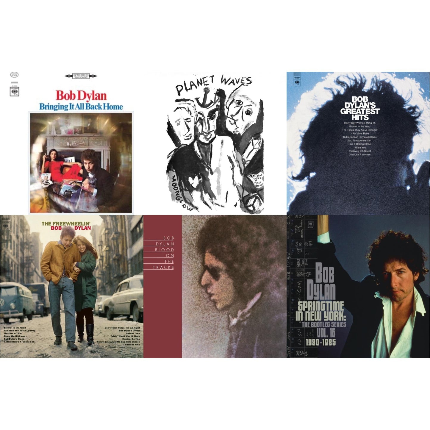 Bob Dylan - Planet Waves (150G LP Vinyl/Dl) & Blood On The Tracks (150G/Dl Insert) & Springtime In New York: The Bootleg Series Vol. 16 (1980-1985) (2LP) & Bringing It All Back Home & Freewheelin Bob Dylan (140G/Dl Code) & Greatest Hits (150G/Dl