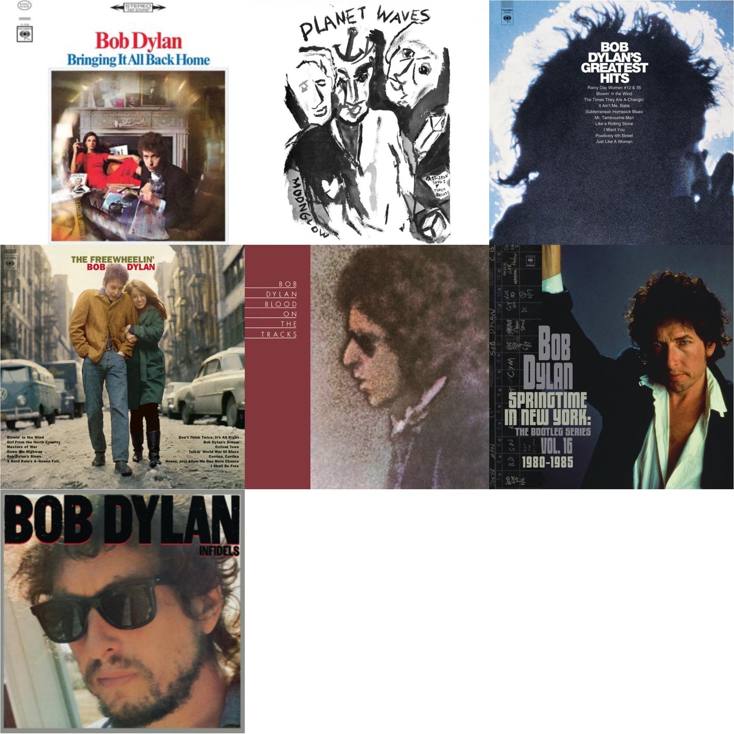 Bob Dylan - Infidels (150G/Dl Insert) & Planet Waves (150G LP Vinyl/Dl) & Blood On The Tracks (150G/Dl Insert) & Springtime In New York: The Bootleg Series Vol. 16 (1980-1985) (2LP) & Bringing It All Back Home & Freewheelin Bob Dylan (140G/Dl Code) &