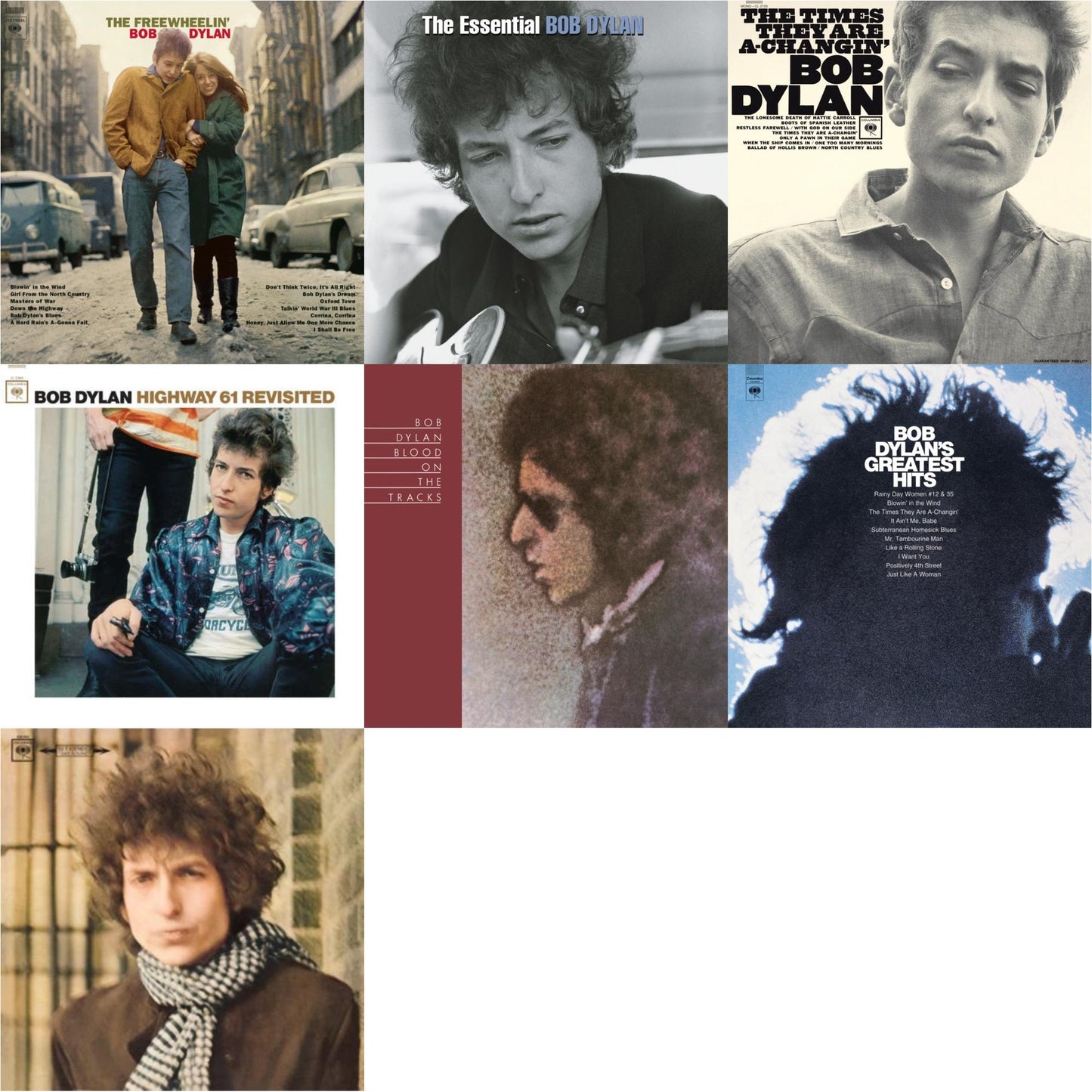Bob Dylan - Blood On The Tracks (150G/Dl Insert) & Blonde On Blonde & Times They Are A-Changin (Mono) & Highway 61 Revisited & Essential Bob Dylan & Freewheelin Bob Dylan (140G/Dl Code) & Greatest Hits (150G/Dl Card) - LP Vinyl Bundle