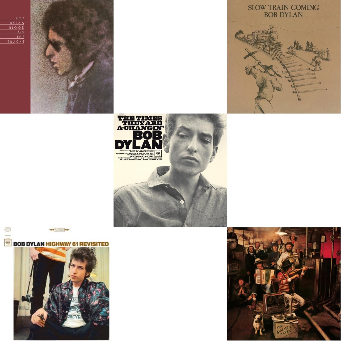Bob Dylan - Blood On The Tracks (150G/Dl Insert) & Highway 61 Revisited & Times They Are A-Changin (Mono) & Slow Train Coming (150G/Dl Card) & Basement Tapes - LP Vinyl Bundle
