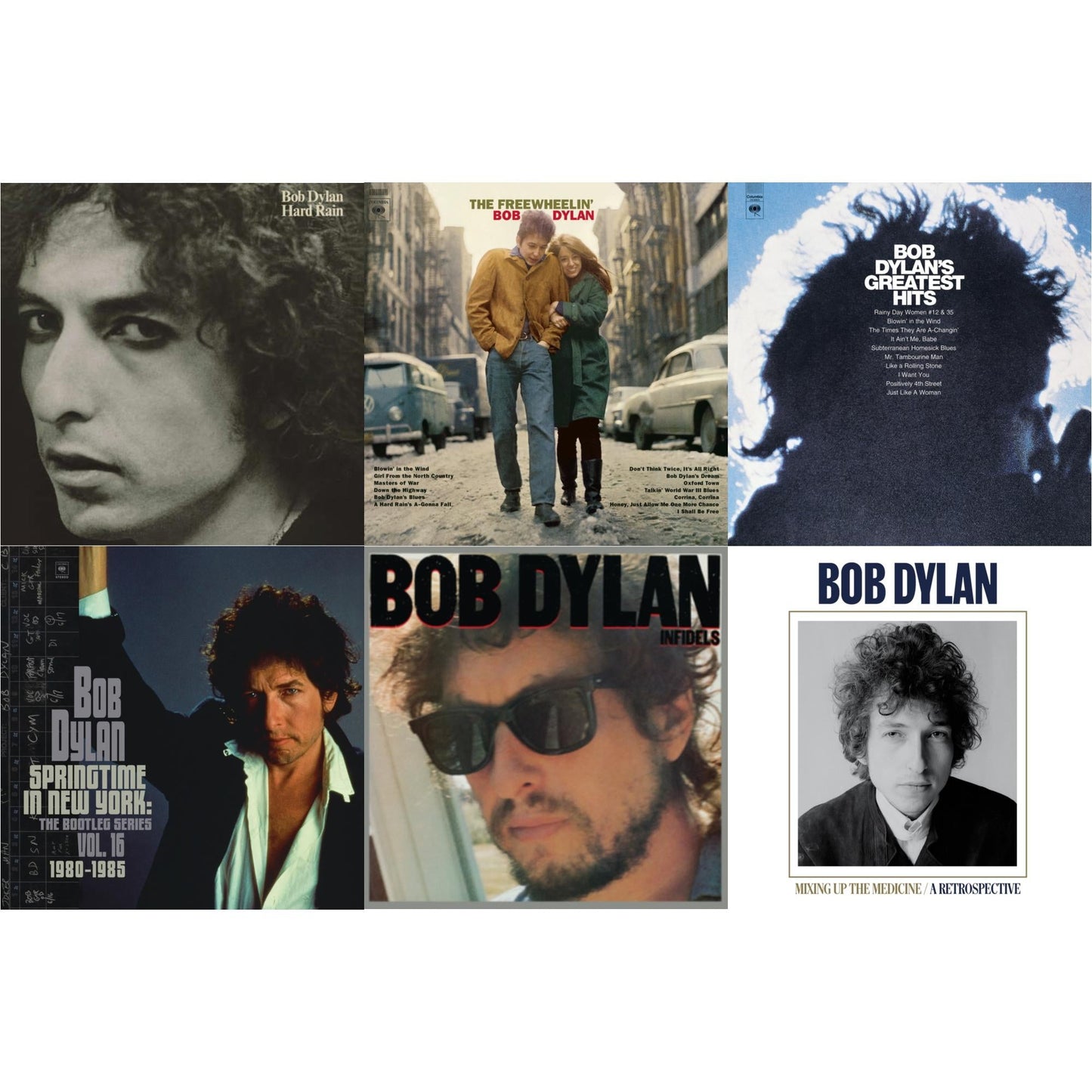 Bob Dylan - Infidels (150G/Dl Insert) & Springtime In New York: The Bootleg Series Vol. 16 (1980-1985) (2LP) & Mixing Up The Medicine & Hard Rain (150G/Dl Card) & Freewheelin Bob Dylan (140G/Dl Code) & Greatest Hits (150G/Dl Card)